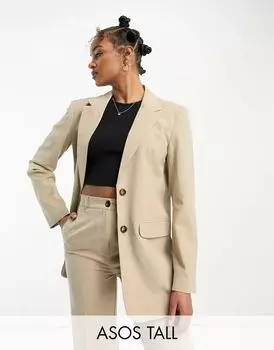 Нейтральный приталенный пиджак бойфренда ASOS Tall Mix & Match