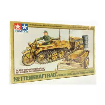 Немецкий Кеттенкрафтрад с пехотной тележкой и подрывной машиной «Голиаф», Military Model (1:48) (Tamiya)
