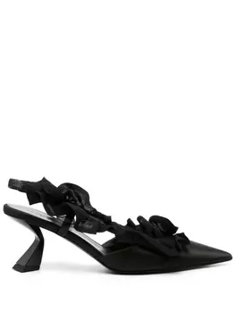 Nensi Dojaka ruffle-detailed satin slingbacks, черный