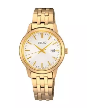 Нео классические женские часы SUR412P1 из стали с золотым ремешком Seiko, золотой
