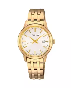 Нео классические женские часы SUR412P1 из стали с золотым ремешком Seiko, золотой