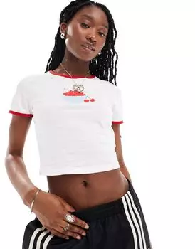 Neon Rose — белая футболка с красными краями и принтом вишневой чаши