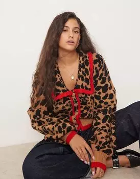 Neon Rose – Кардиган с аппликацией в виде розы и леопардовым принтом