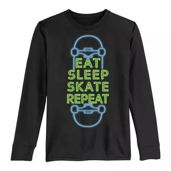 Неоновая футболка с длинными рукавами «Eat Sleep Skate Repeat» для мальчиков 8–20 лет Licensed Character, черный