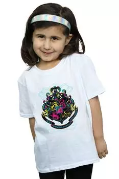 Неоновая хлопковая футболка с гербом Хогвартса Harry Potter, белый