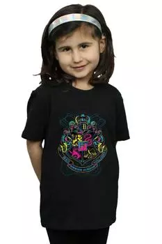 Неоновая хлопковая футболка с гербом Хогвартса Harry Potter, черный