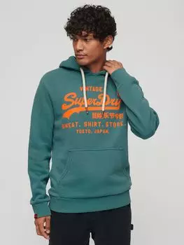 Неоновая толстовка с винтажным логотипом Superdry, гидро синий