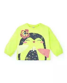 Неоново-зеленая футболка для девочек с рисунком пингвина Tuc tuc