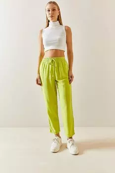 Неоново-зеленые льняные брюки-карандаш 3YXK5-47365-89 XHAN