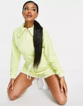 Неоново-зеленый комбинезон свободного кроя с воротником-молнией в рубчик ASOS DESIGN