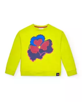 Неоново-желтая футболка для девочки с цветочным принтом Tuc tuc