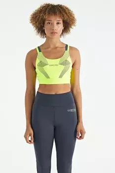 Неоново-желтое женское бюстье приталенного кроя из ткани для дайвинга с крестообразным принтом на спине TOMMYLIFE