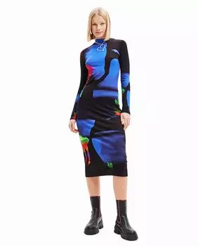 Неоновое платье миди от дизайнера Кристиана Лакруа Desigual, черный