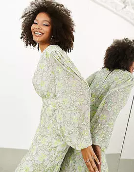 Неоновое платье миди с цветочным декором ASOS EDITION