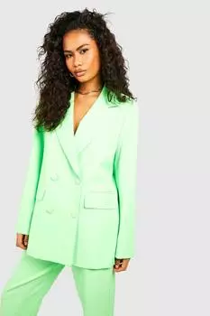 Неоновый двубортный пиджак свободного кроя Boohoo, зеленый