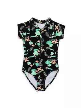 Неоновый костюм для серфинга в тропическом лесу для маленьких девочек и девочек Snapper Rock, черный