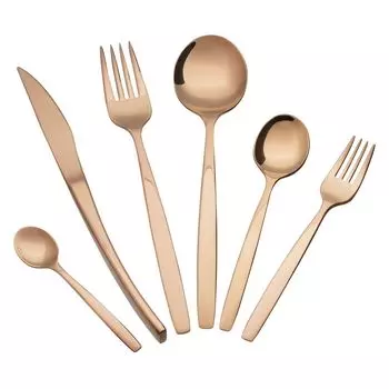 Непал Блестящие медные столовые приборы премиум-класса на 6 человек. Нержавеющая сталь 18/10, можно мыть в посудомоечной машине, набор столовых приборов: 36 предметов ASPHALD