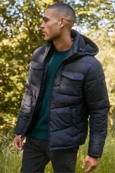 Непромокаемая куртка-пуховик с капюшоном и четырьмя карманами 'Baton' Threadbare, черный