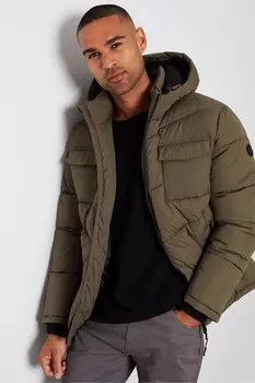 Непромокаемый пуховик с капюшоном и четырьмя карманами Threadbare, зеленый
