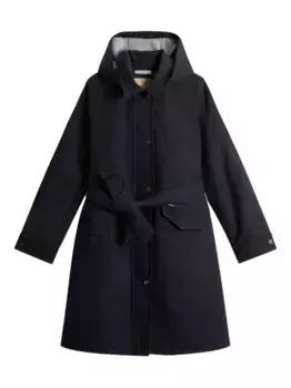Непромокаемый тренч с капюшоном и поясом WOOLRICH, синий