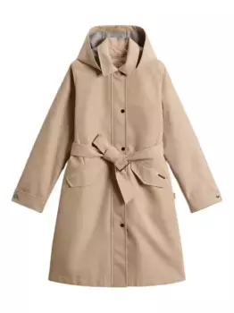 Непромокаемый тренч с капюшоном и поясом WOOLRICH, нейтральный