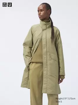 Непростеганное пальто puffertech Uniqlo, зеленый