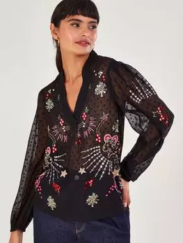 Непрозрачная блузка Lyla с украшением Monsoon, черный