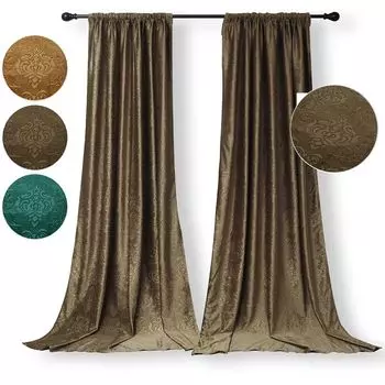 Непрозрачные шторы, комплект коричневых штор из 2 шт., лента с рюшами, роскошные бархатные плотные шторы с цветочным рисунком, термошторы для гостиной, спальни, 132 х 213 см easy home, коричневый