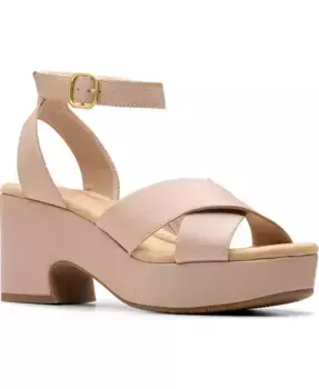 Нерувидимые кожаные босоножки-платформы Nerisa с поддержкой свода стопы Clarks, коричневый/бежевый