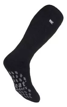 Нескользящие длинные носки на флисовой подкладке с противоскользящими захватами / серые Heat Holders, черный