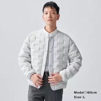 Нестеганный эластичный пуховик без воротника PLST, серый