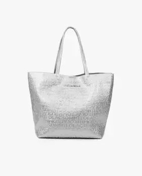 Неструктурированная сумка-шоппер с монограммным принтом Lola Casademunt, серебряный
