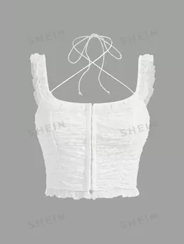 Neu Coquette Kawaii Ballet Style Белая летняя женская майка со шнуровкой и рюшами Shein, белый