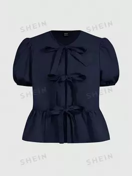 Neu Забавная рубашка с объемными рукавами и галстуком-бабочкой Shein, темно-синий