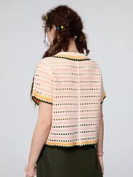 Neu Женский повседневный вязаный топ с вырезом и воротником Питера Пэна Shein, мультиколор