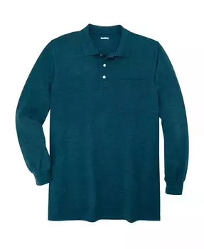 Неусадочная рубашка-поло Big & Tall с длинными рукавами и длинными рукавами KingSize, синий