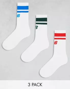 New Balance – Комплект из 3 пар белых носков с полоской и логотипом