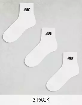 New Balance – набор из 3 пар белых носков средней длины с логотипом