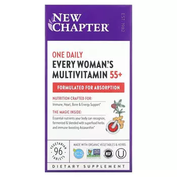 New Chapter, 55+ Every Woman's One Daily, витаминный комплекс на основе цельных продуктов для женщин старше 55 лет, 96 вегетарианских таблеток