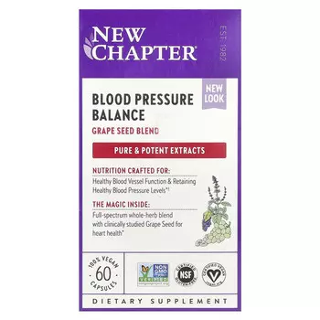New Chapter, Blood Pressure Balance, смесь виноградных косточек, 60 веганских капсул