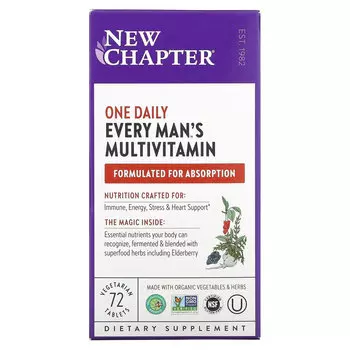 New Chapter, Every Man's One Daily Multi, мультивитаминная добавка для мужчин, 72 вегетарианских таблетки