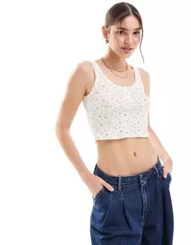 New Look – белая майка без рукавов на пуговицах с цветочным узором