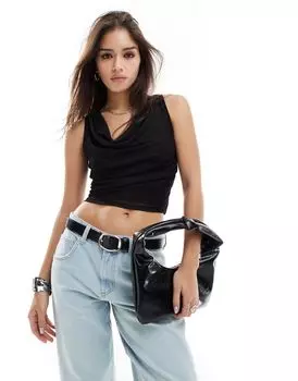 New Look – черный прозрачный топ с драпированным вырезом