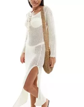 New Look — длинное белое платье с длинными рукавами и вырезом-капелькой