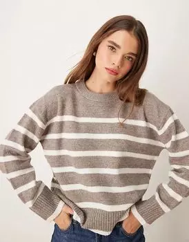 New Look – Коричневый полосатый свитер с круглым вырезом