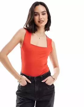 New Look - Красное облегающее боди с ромбовидным вырезом