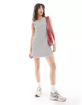 New Look – Мини-платье с короткими рукавами и узором в черную полоску