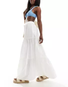 New Look – Многоярусная юбка-миди из поплина белого цвета