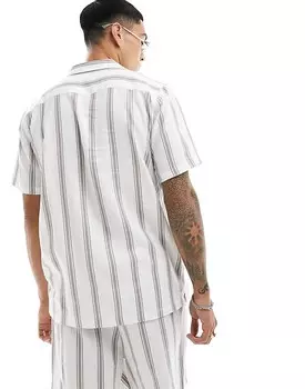 New Look Рубашка с короткими рукавами из смесового льна в белую полоску