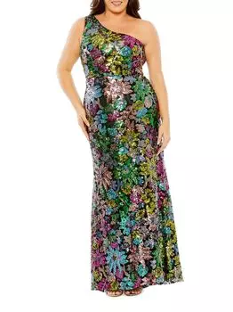 Невероятное платье с пайетками и цветочным принтом Mac Duggal, черный
